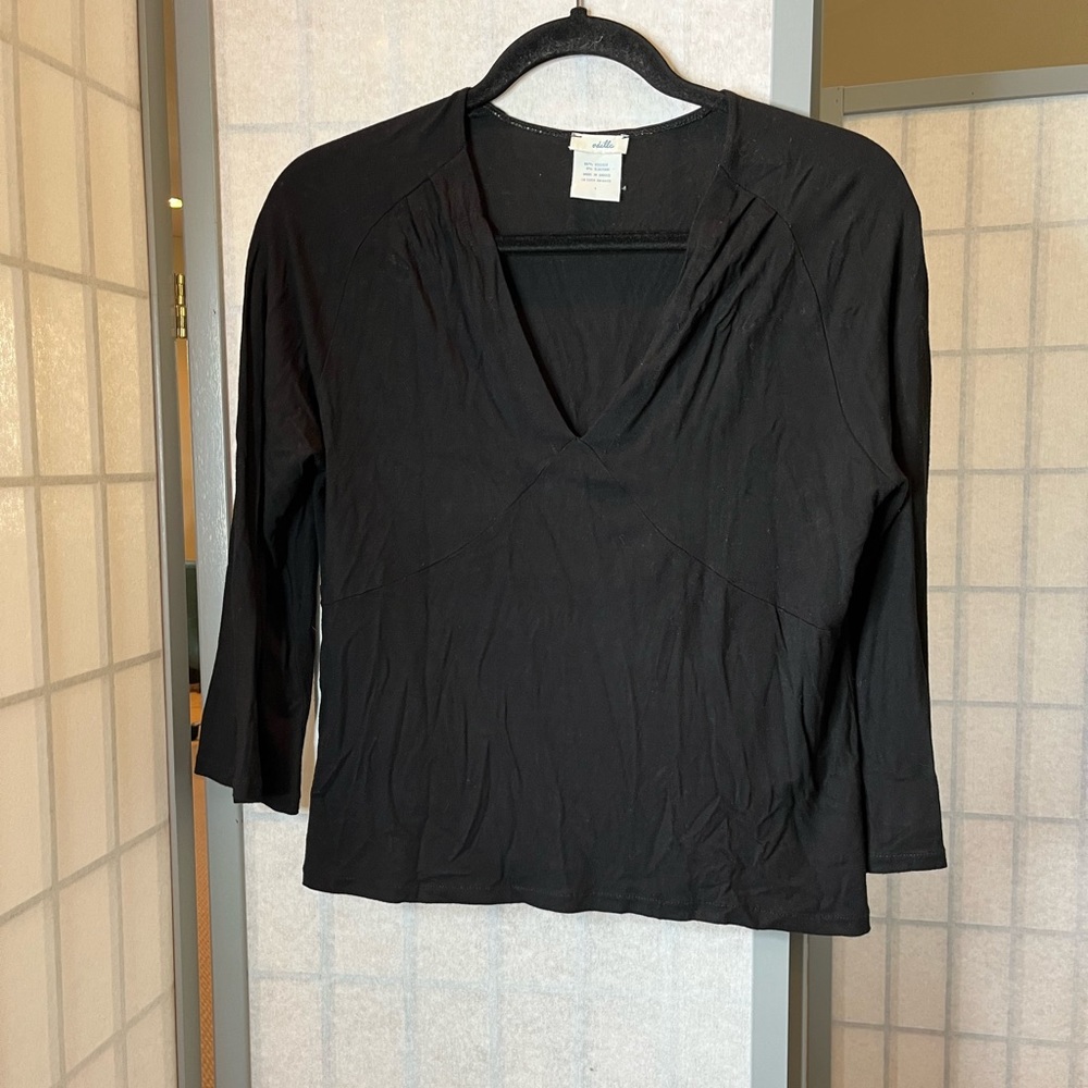 Anthropologie Odille black top with 3/4 bell sleeves